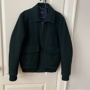 $370 Balibaris Paris Men's Dark Green Wool Cashmere Zip-Front Bomber Jacket Sz M